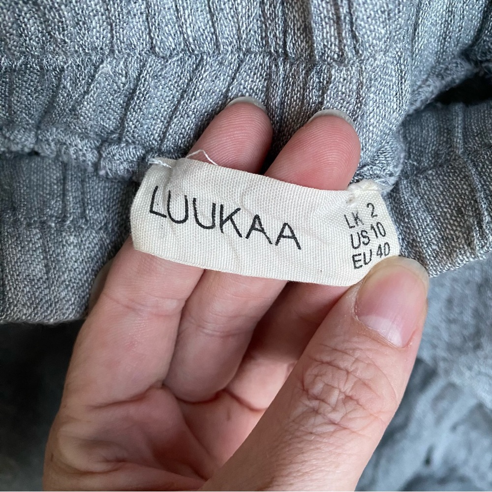 Luukaa Boho Lagenlook Gray Linen Wide Leg Trouser - Picture 2 of 9